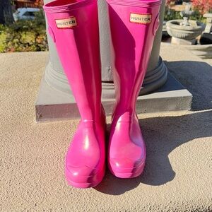 GIRLS HUNTER GLOSS LIPSTICK PINK RUBBER BOOTS ENGLAND SIZE 4 USA
